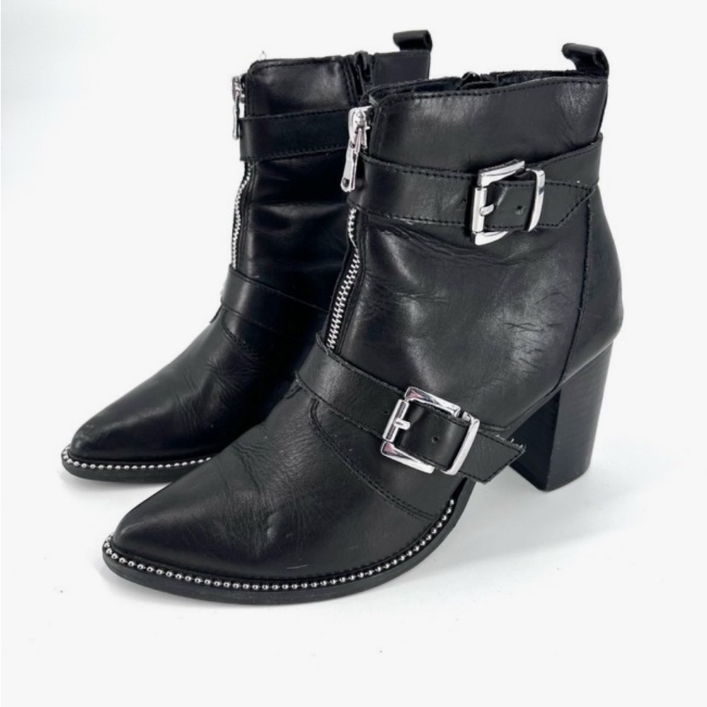 Steve Madden Black Leather Ankle Boots with Buckles